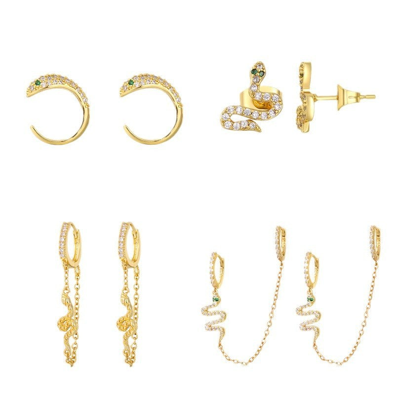 European And American Luxury Zircon Snake Stud Earrings