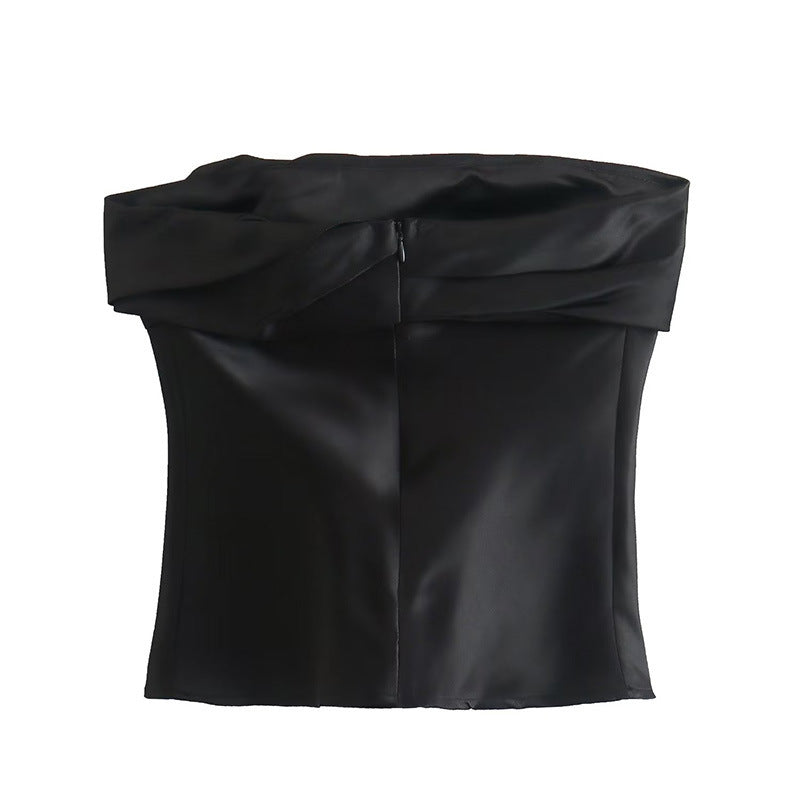 Off Shoulder Design Black Satin Women's Bra Top