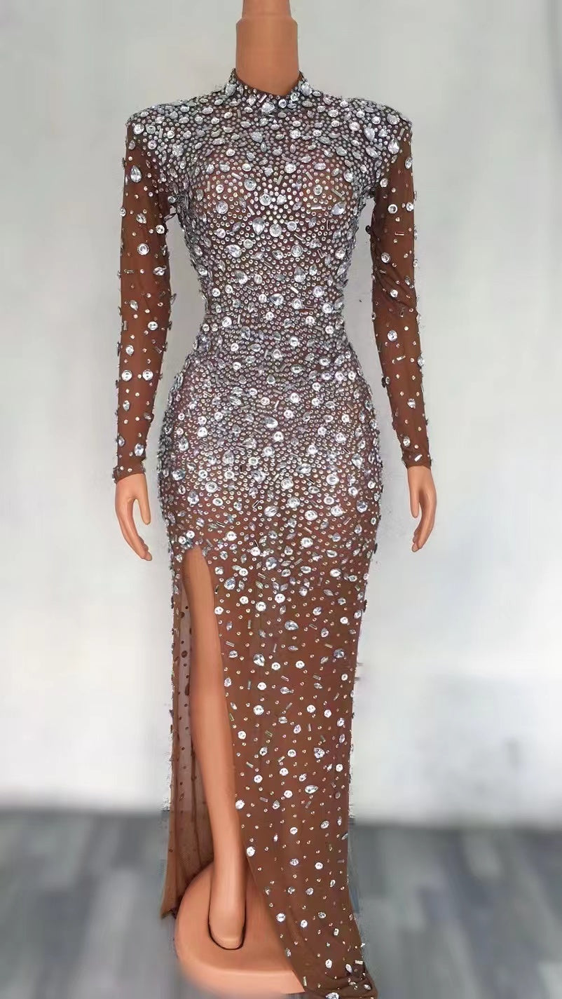 Rhinestone Tassel Mesh Elastic Thin Latin Dance Skirt