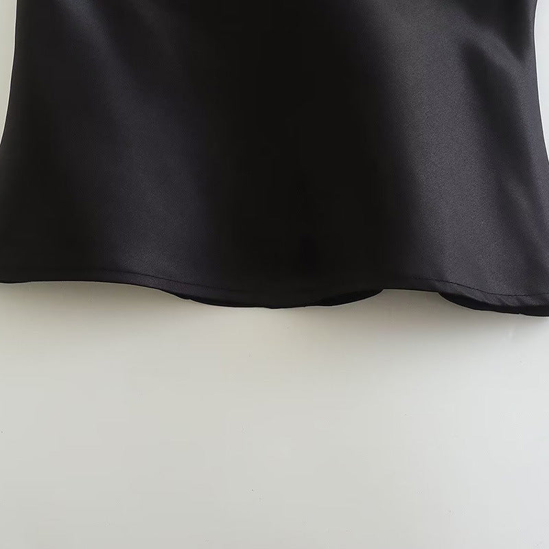 Off Shoulder Design Black Satin Women's Bra Top