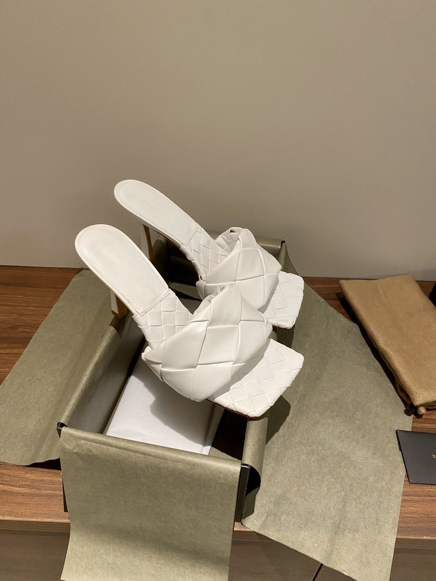 Square toe knit stiletto sandals