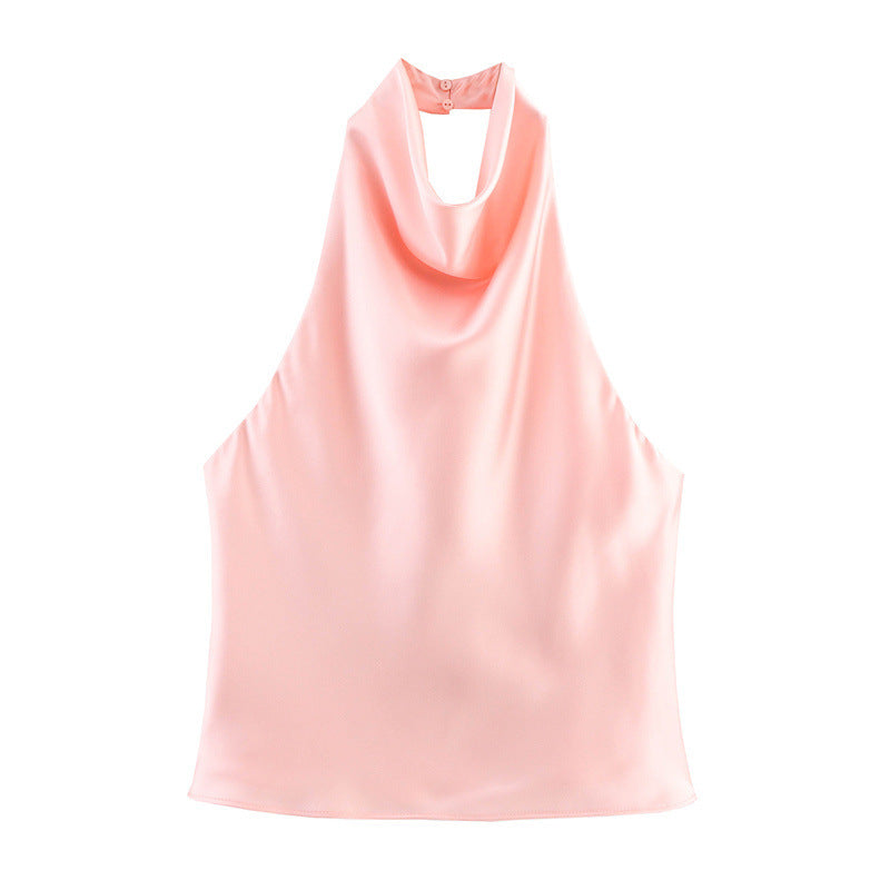 Silk Satin Texture Halter Dress