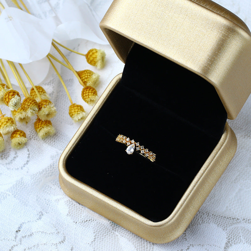 14k Gold Natural White TopA Water Drop Ring