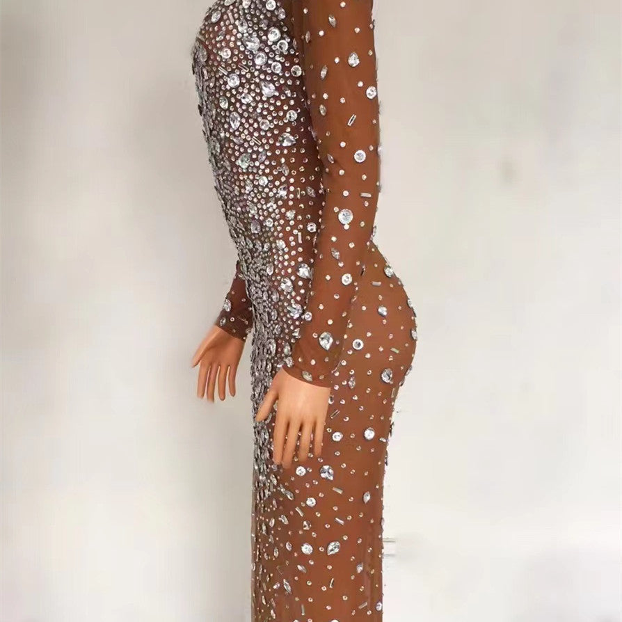 Rhinestone Tassel Mesh Elastic Thin Latin Dance Skirt