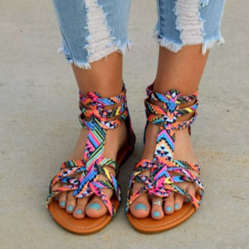 Colorful Lace Roman Plus Size Sandals