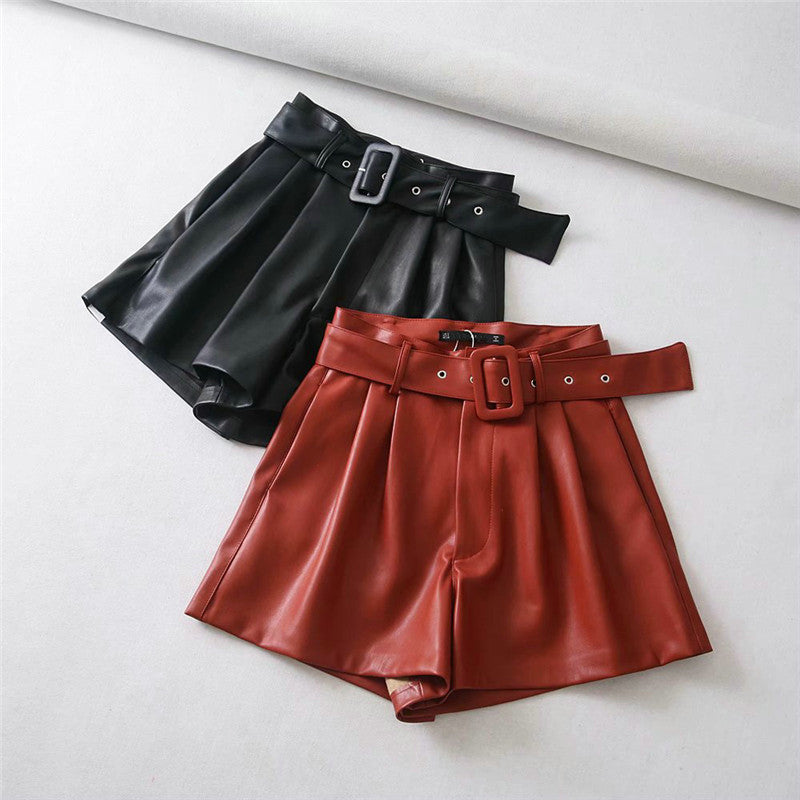 European And American Style High-waist Leather Pants Faux Leather Bermuda Shorts