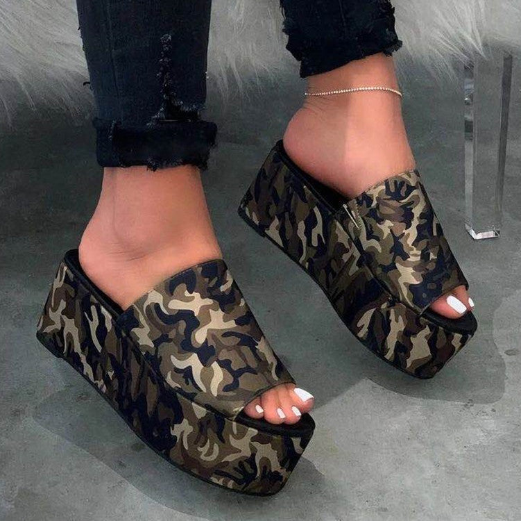 Summer Platform Sandals Leopard Print Women Sandal Flat Shoes Casual Women Peep Toe Black Platform Sandals