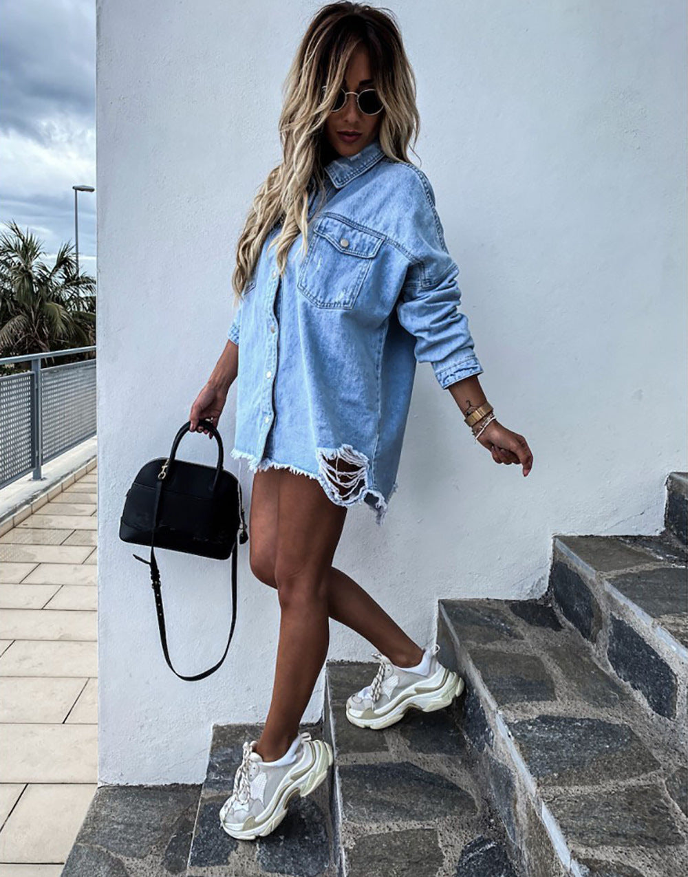 Long-Sleeved Women'S Jacket Ripped Denim Jacket Top