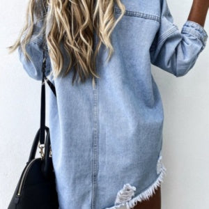 Long-Sleeved Women'S Jacket Ripped Denim Jacket Top
