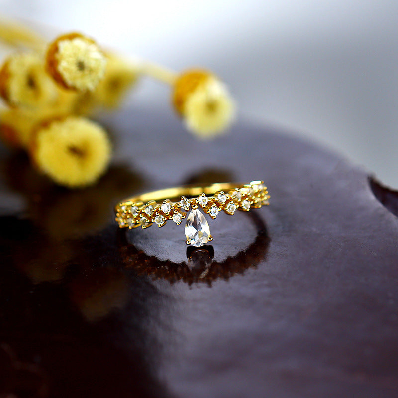 14k Gold Natural White TopA Water Drop Ring