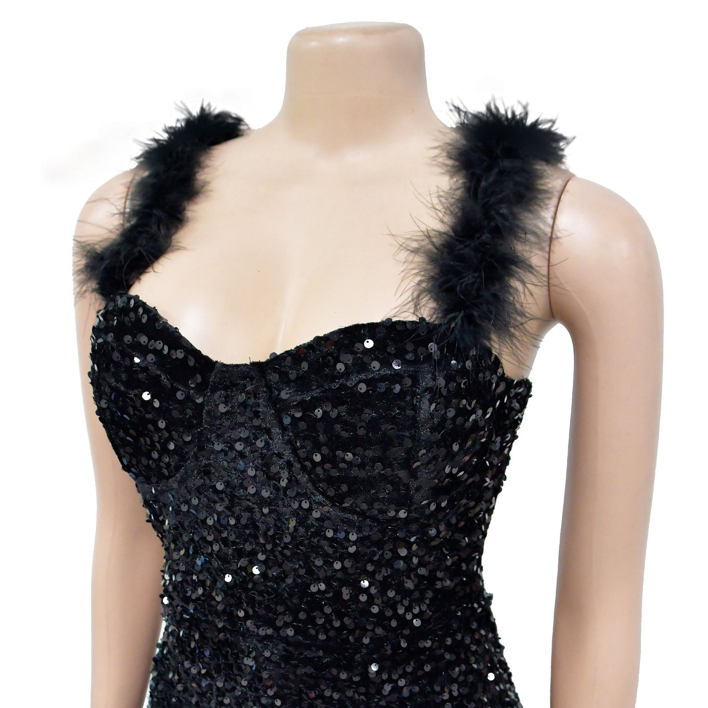 Fashion Women's Wear Solid Color Feather Sequins Sleeveless Dress