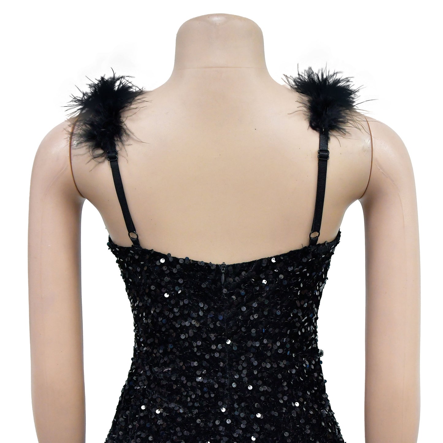 Fashion Women's Wear Solid Color Feather Sequins Sleeveless Dress