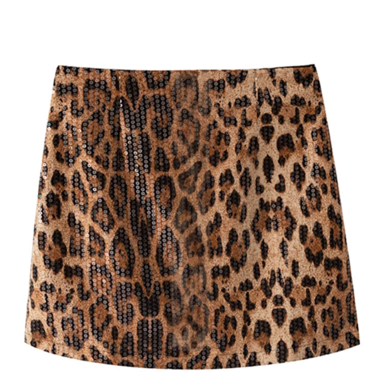 Leopard Print Skirt A- Line Skirt Heavy Industry Glitter