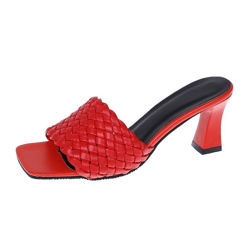 Woven thick heel women's shoes