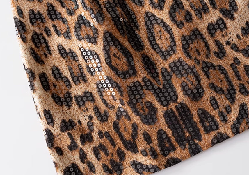 Leopard Print Skirt A- Line Skirt Heavy Industry Glitter
