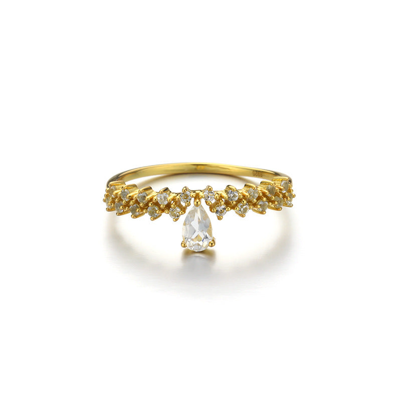 14k Gold Natural White TopA Water Drop Ring