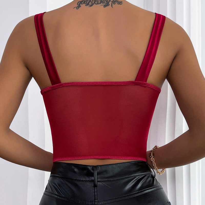 Christmas Sling Splicing Mesh Perspective Vest