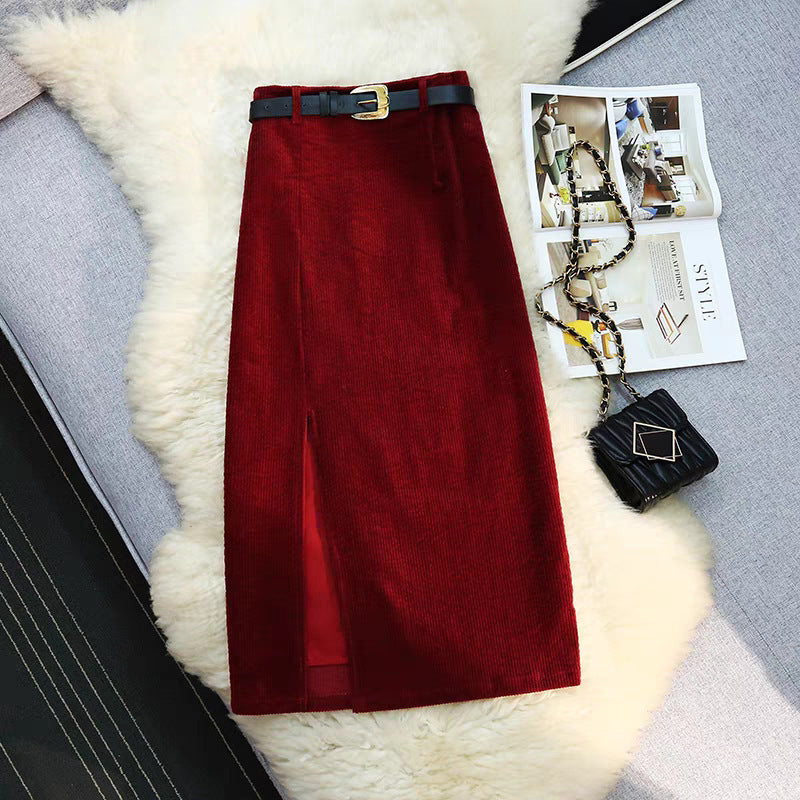 Early Autumn Hong Kong Style Retro Split Skirt Winter With Sweater Mid-length