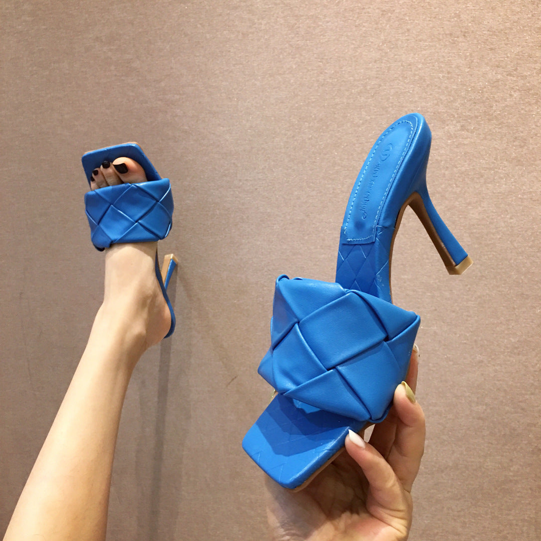 New Woven Square Toe Open-toed Sandals And Slippers