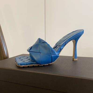 Square toe knit stiletto sandals