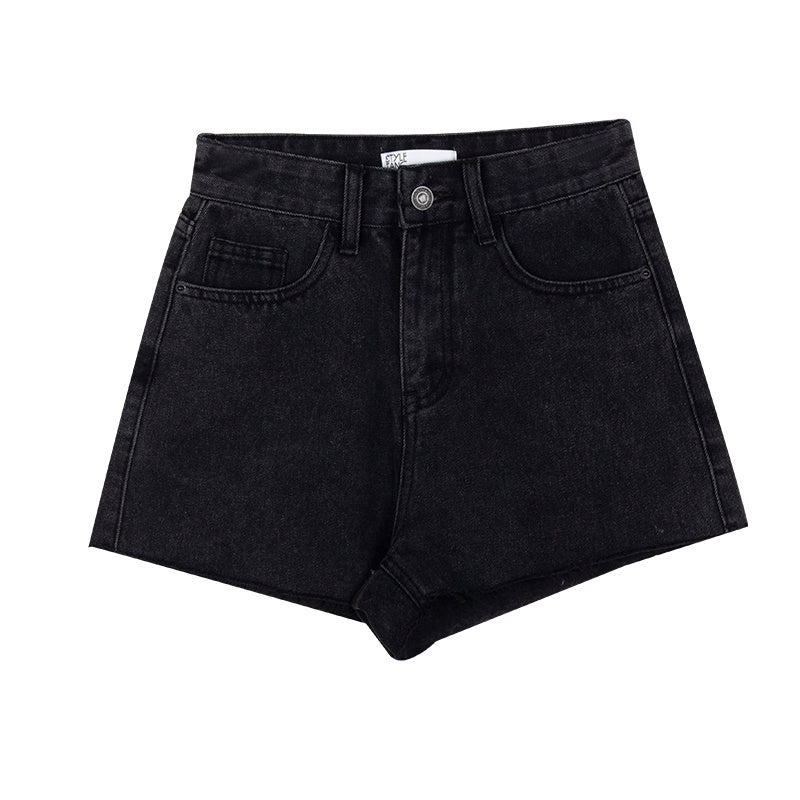 Women's Vintage Black Embroidered Raw Edge Denim Shorts