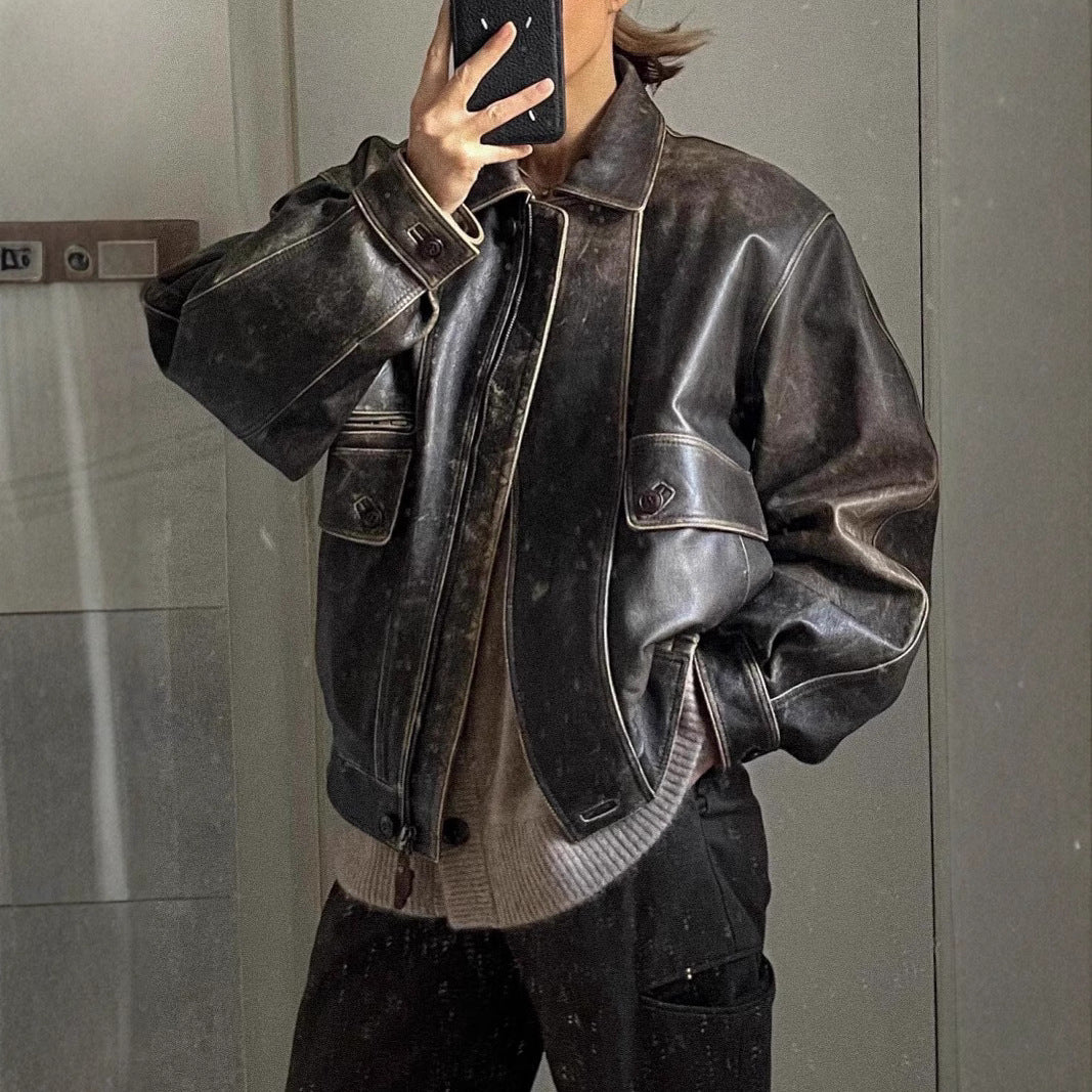 Jacket Coat Retro Washed Brushed Brown Distressed