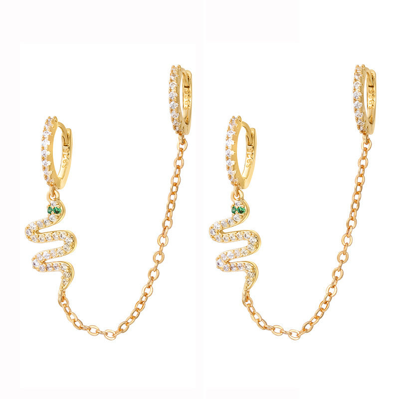 European And American Luxury Zircon Snake Stud Earrings
