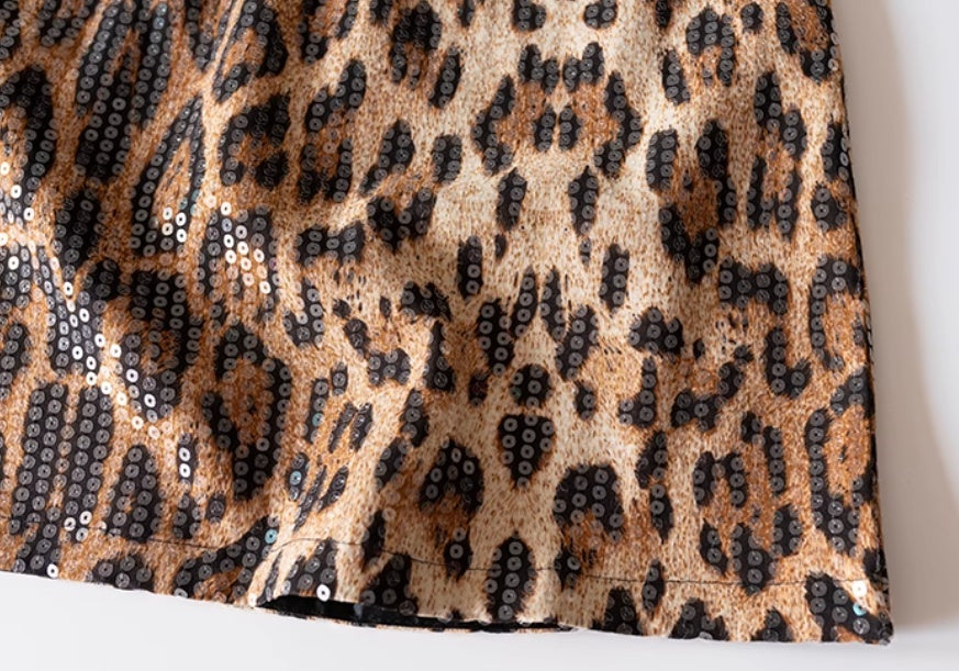 Leopard Print Skirt A- Line Skirt Heavy Industry Glitter