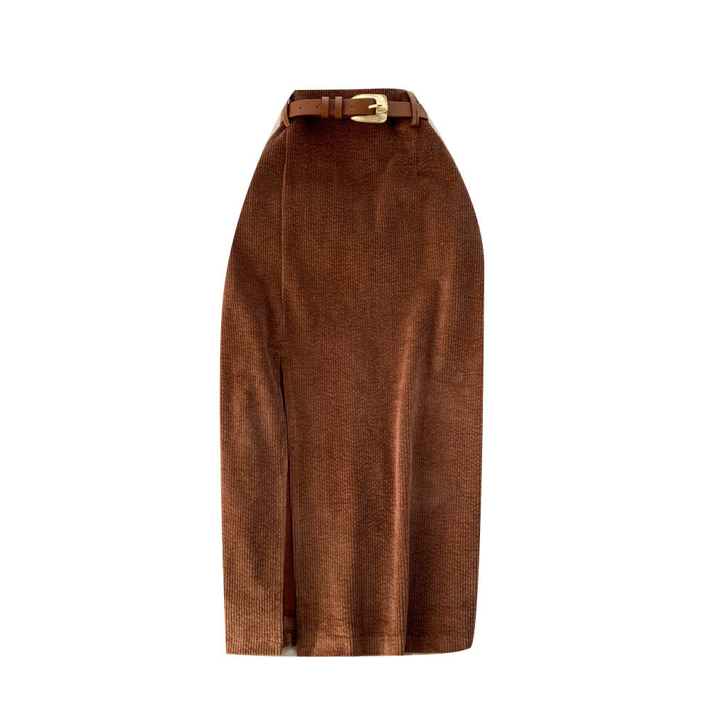 Early Autumn Hong Kong Style Retro Split Skirt Winter With Sweater Mid-length