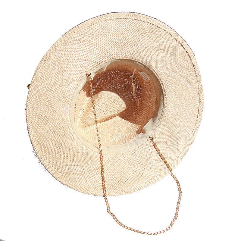 Ladies Summer Gold Chain Treasure Straw Hat