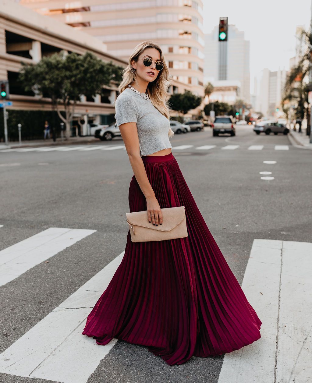 High waist pleated bust skirt