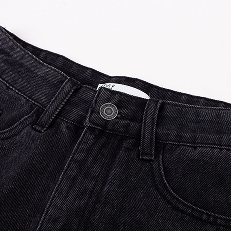Women's Vintage Black Embroidered Raw Edge Denim Shorts