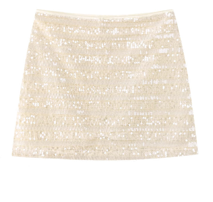 American Design Temperament Hot Girl High Waist Silver Paillette A- Line Skirt