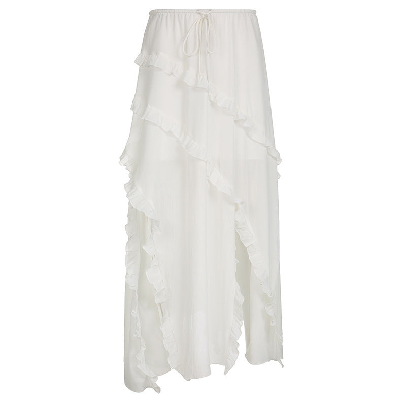 Fashion Ruffles Lace-up Irregular Skirt