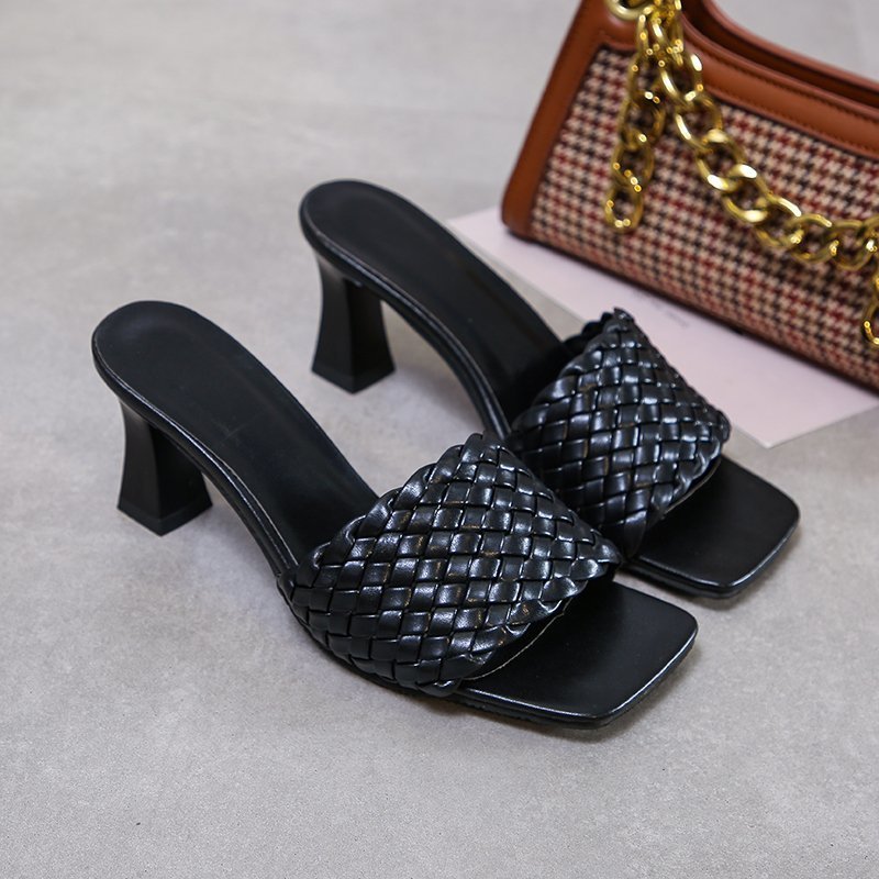 Woven thick heel women's shoes