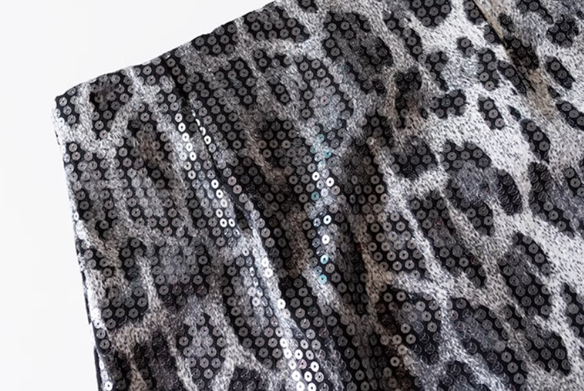 Leopard Print Skirt A- Line Skirt Heavy Industry Glitter