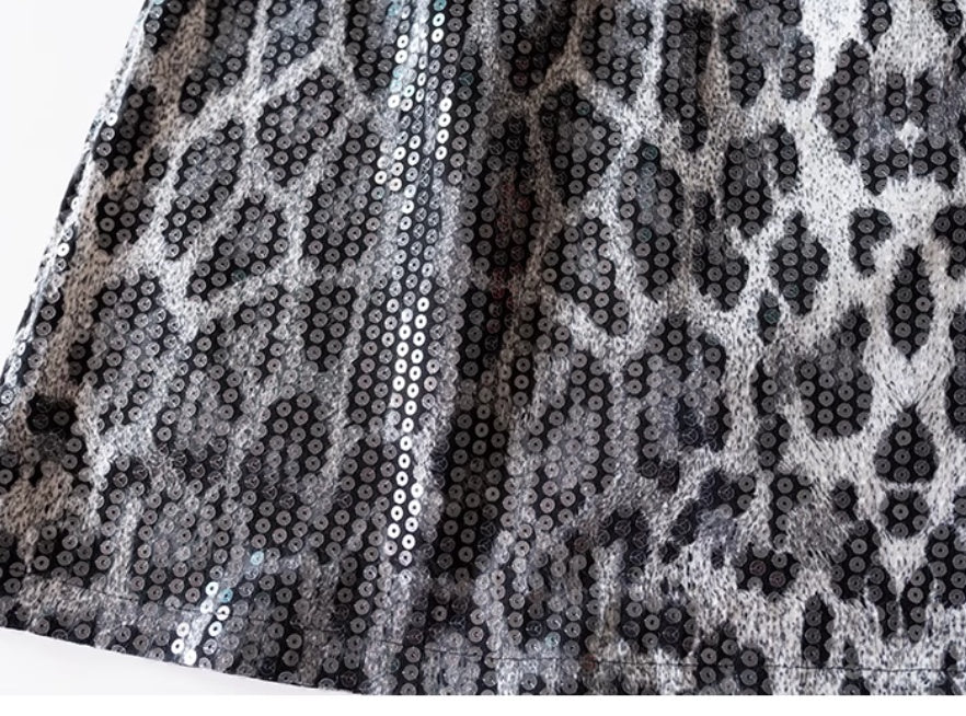 Leopard Print Skirt A- Line Skirt Heavy Industry Glitter