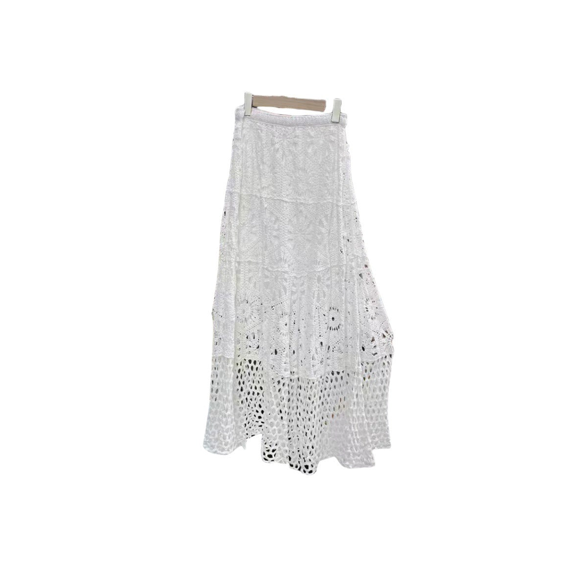 Lace Patchwork A- Line Skirt Holiday Style Hollow-out Midi Dress