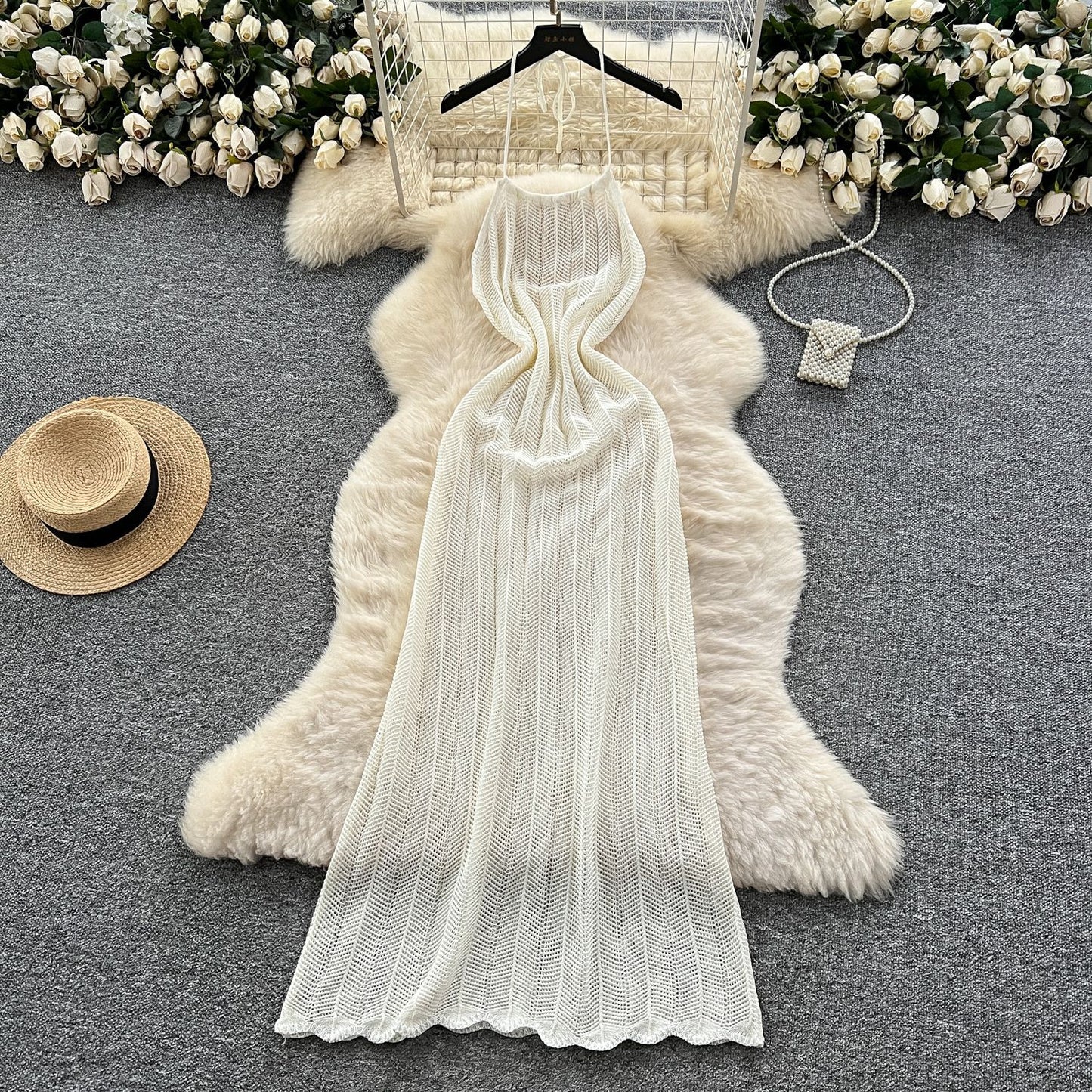 Halter Spaghetti Straps Waist-tight Vacation Style Dress Women