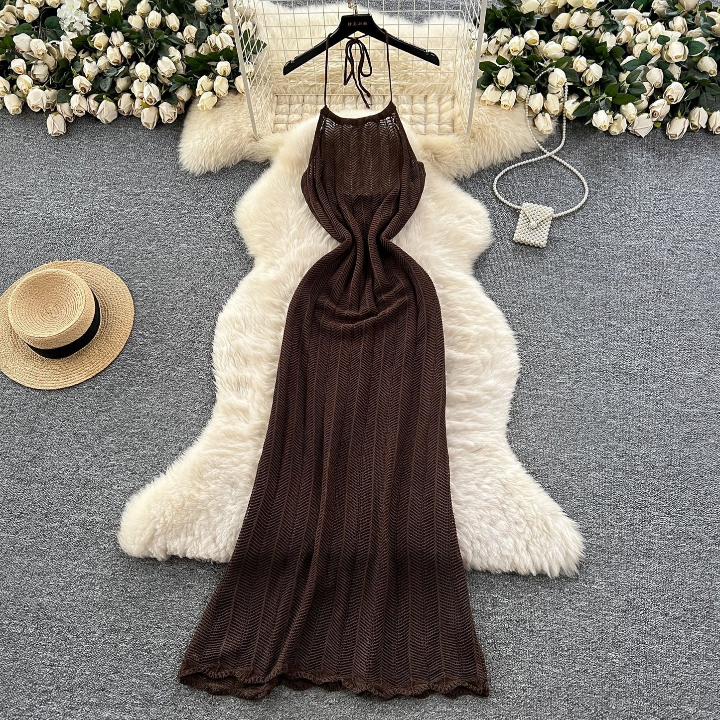 Halter Spaghetti Straps Waist-tight Vacation Style Dress Women