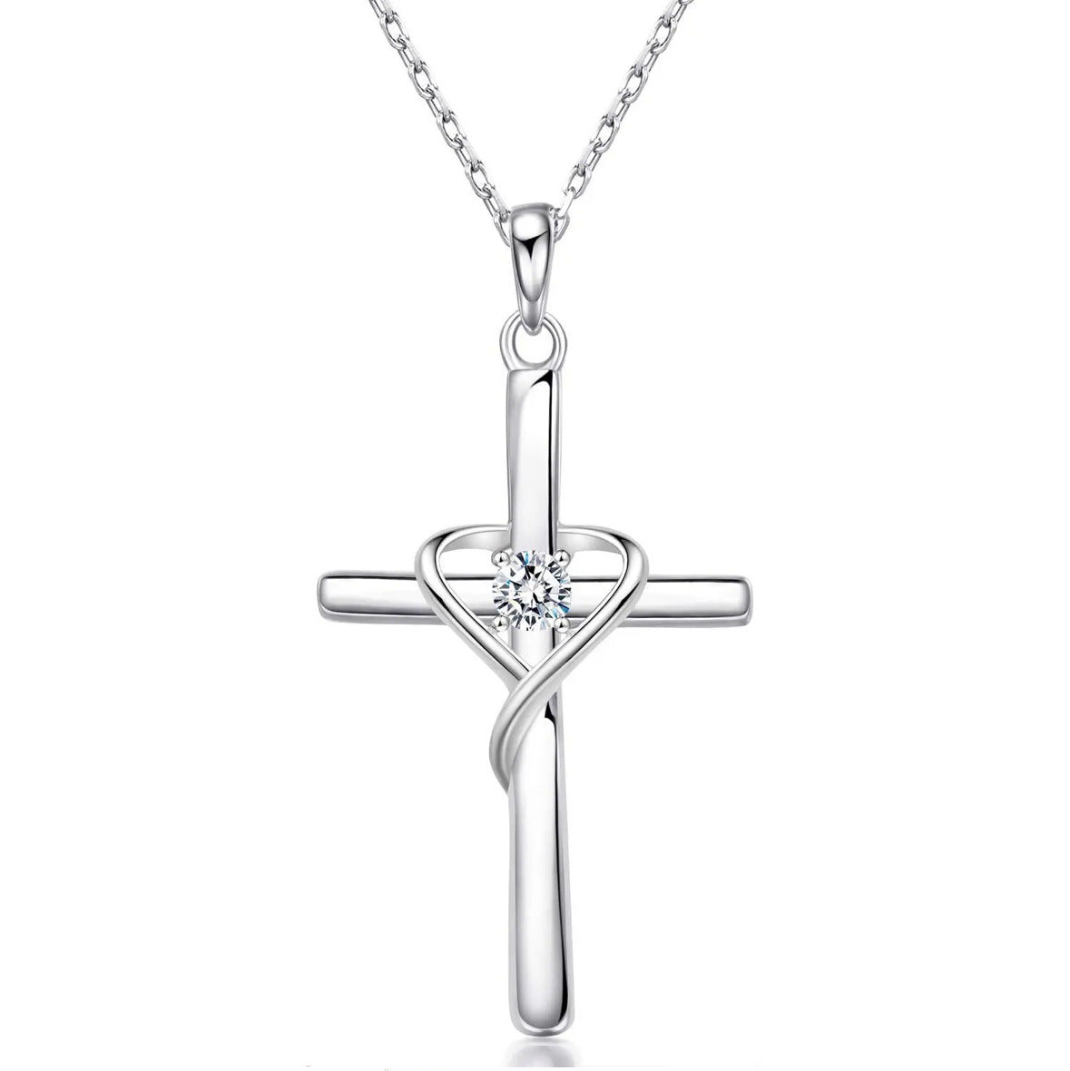 S925 Sterling Silver Cross Frame Pendant Clavicle Chain
