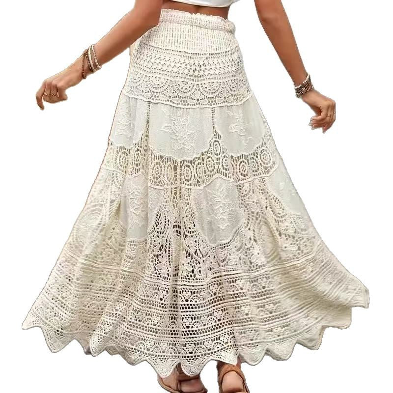 French Retro Hollow Knitted Big Hem Skirt