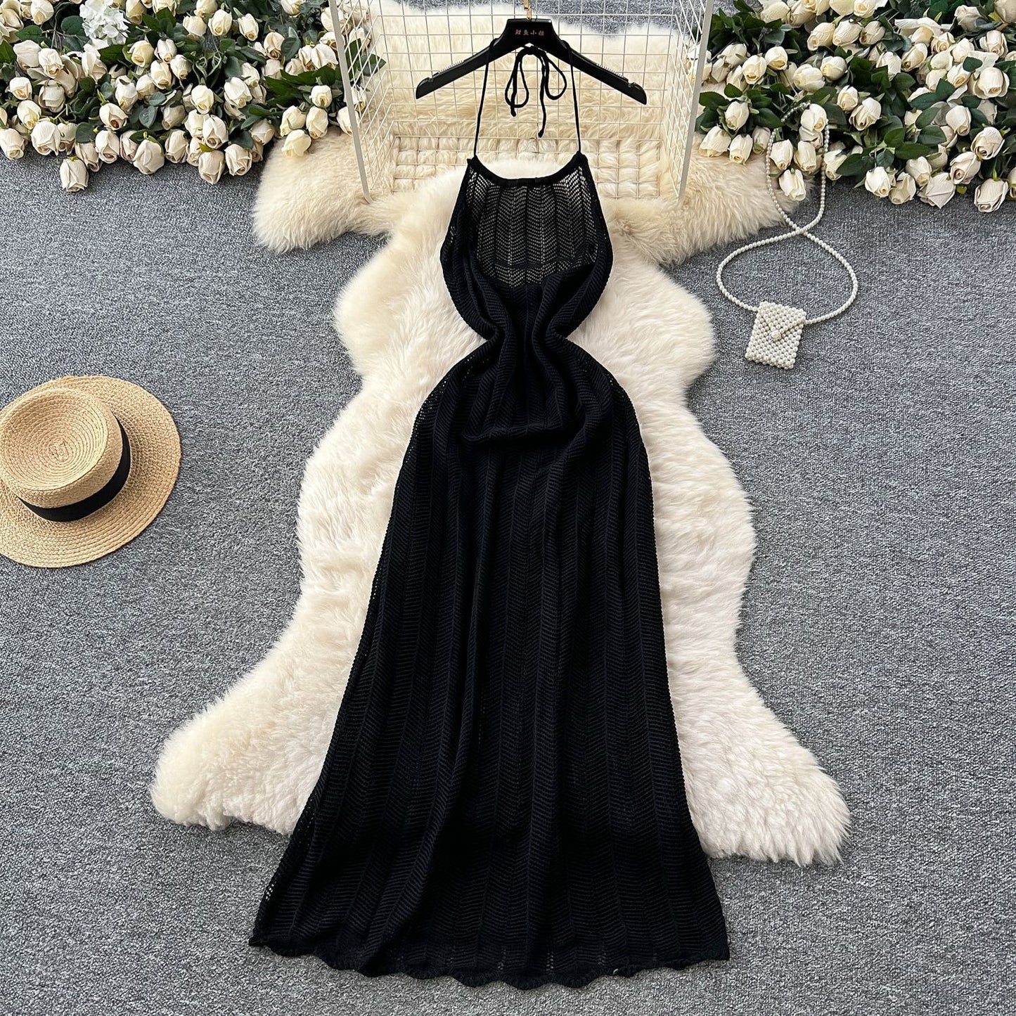 Halter Spaghetti Straps Waist-tight Vacation Style Dress Women