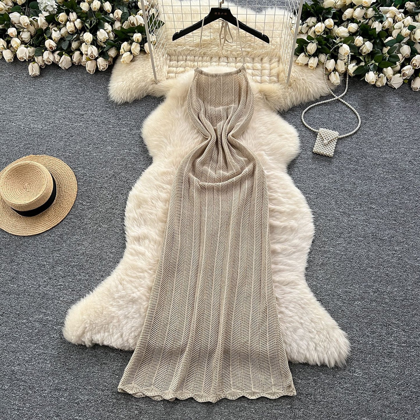 Halter Spaghetti Straps Waist-tight Vacation Style Dress Women
