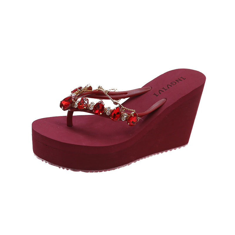 High Heel Flip-flops Women's Rhinestone Wedge