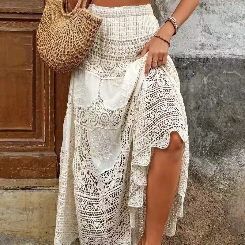 French Retro Hollow Knitted Big Hem Skirt