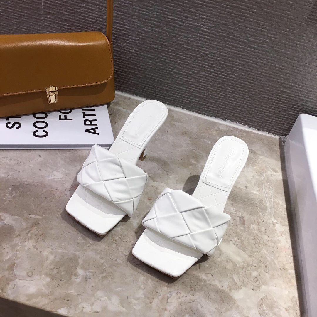 New Woven Square Toe Open-toed Sandals And Slippers