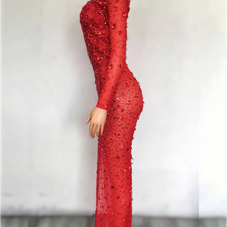 Rhinestone Tassel Mesh Elastic Thin Latin Dance Skirt