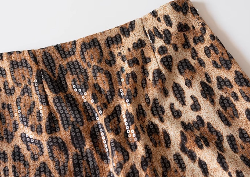 Leopard Print Skirt A- Line Skirt Heavy Industry Glitter