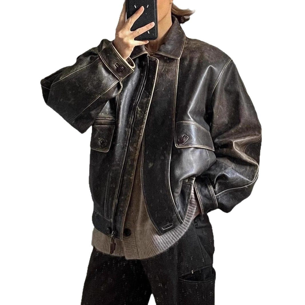 Jacket Coat Retro Washed Brushed Brown Distressed